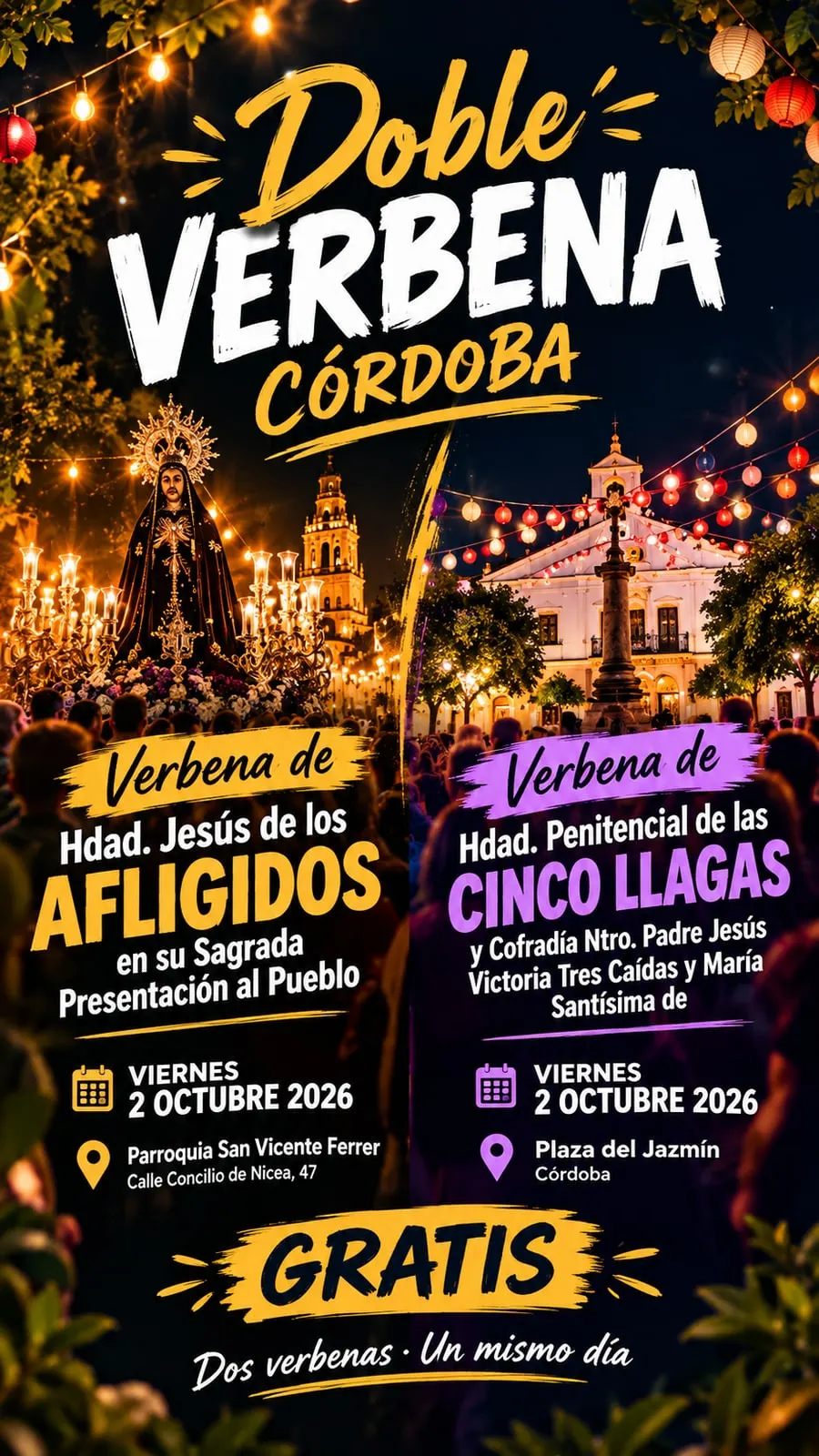 Cartel de Doble Verbena: Afligidos y Cinco Llagas