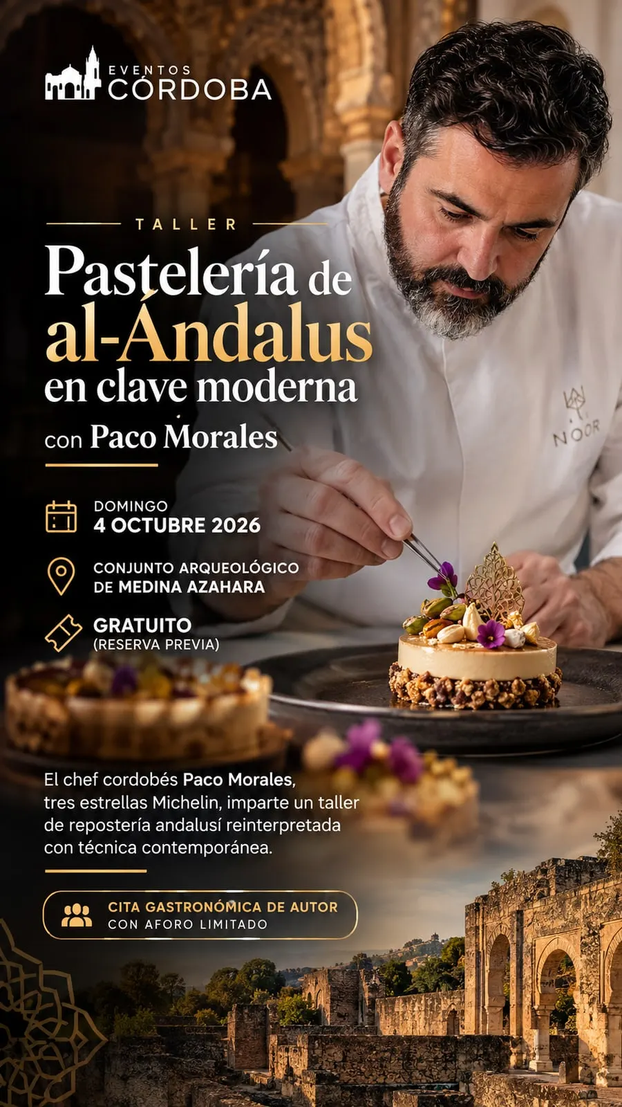 Cartel de Pastelería de al-Ándalus en clave moderna, con Paco Morales